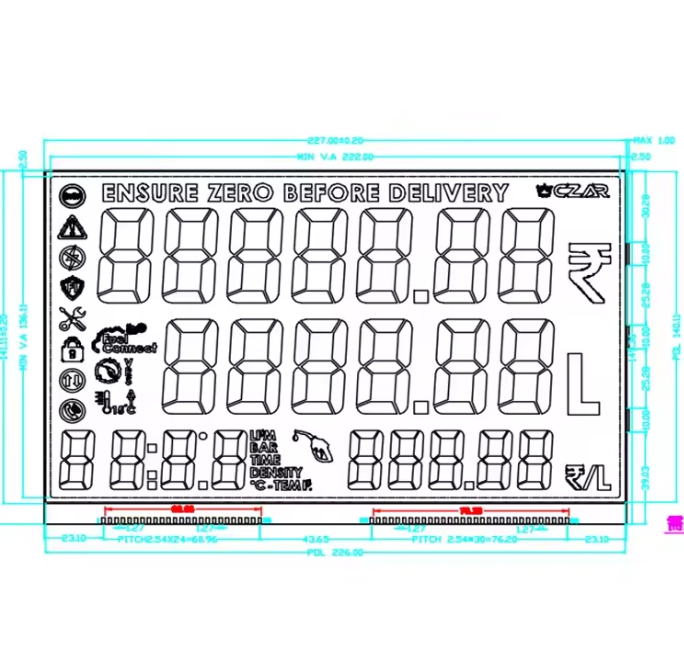Màn hình LCD kết nối chân tùy chỉnh 13 chữ số cho máy bơm nhiên liệu